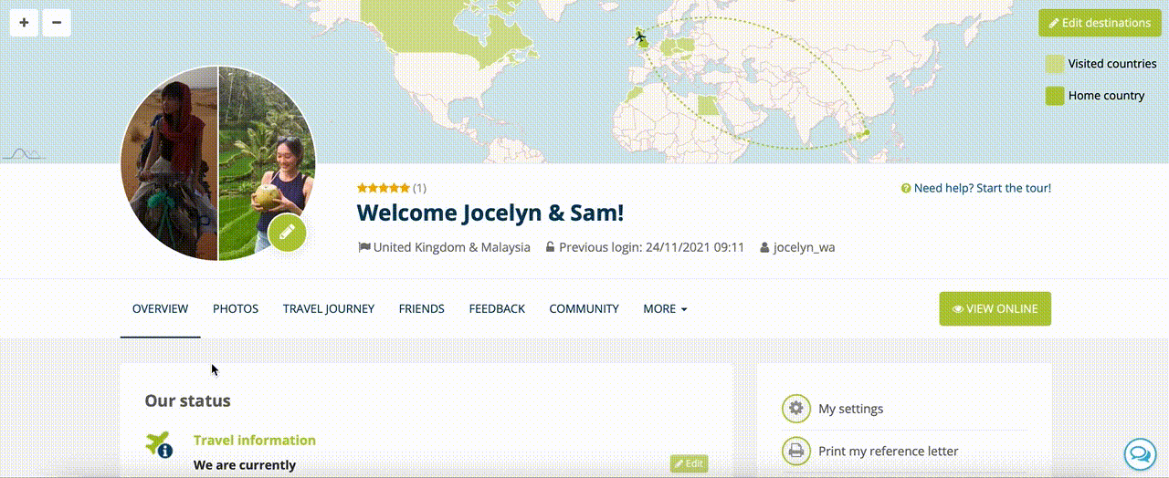 workawayer profile overview tabs layout page