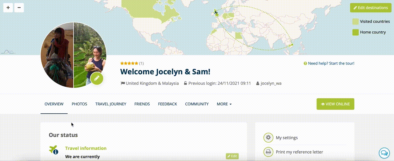 workawayer-travel-website-profile-view workawayer profile overview tabs layout page