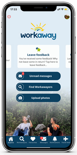 Smartphone showing the workaway.info app