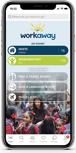 Smartphone showing the workaway.info app